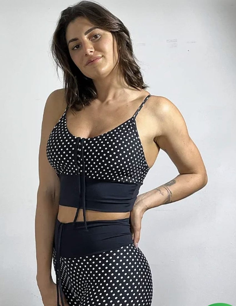 Conjunto Calça/Cropped - Poá Estampado